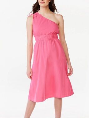Free Assembly Women's Sleeveless One Shoulder Midi Dress Elastic Waist Pink L